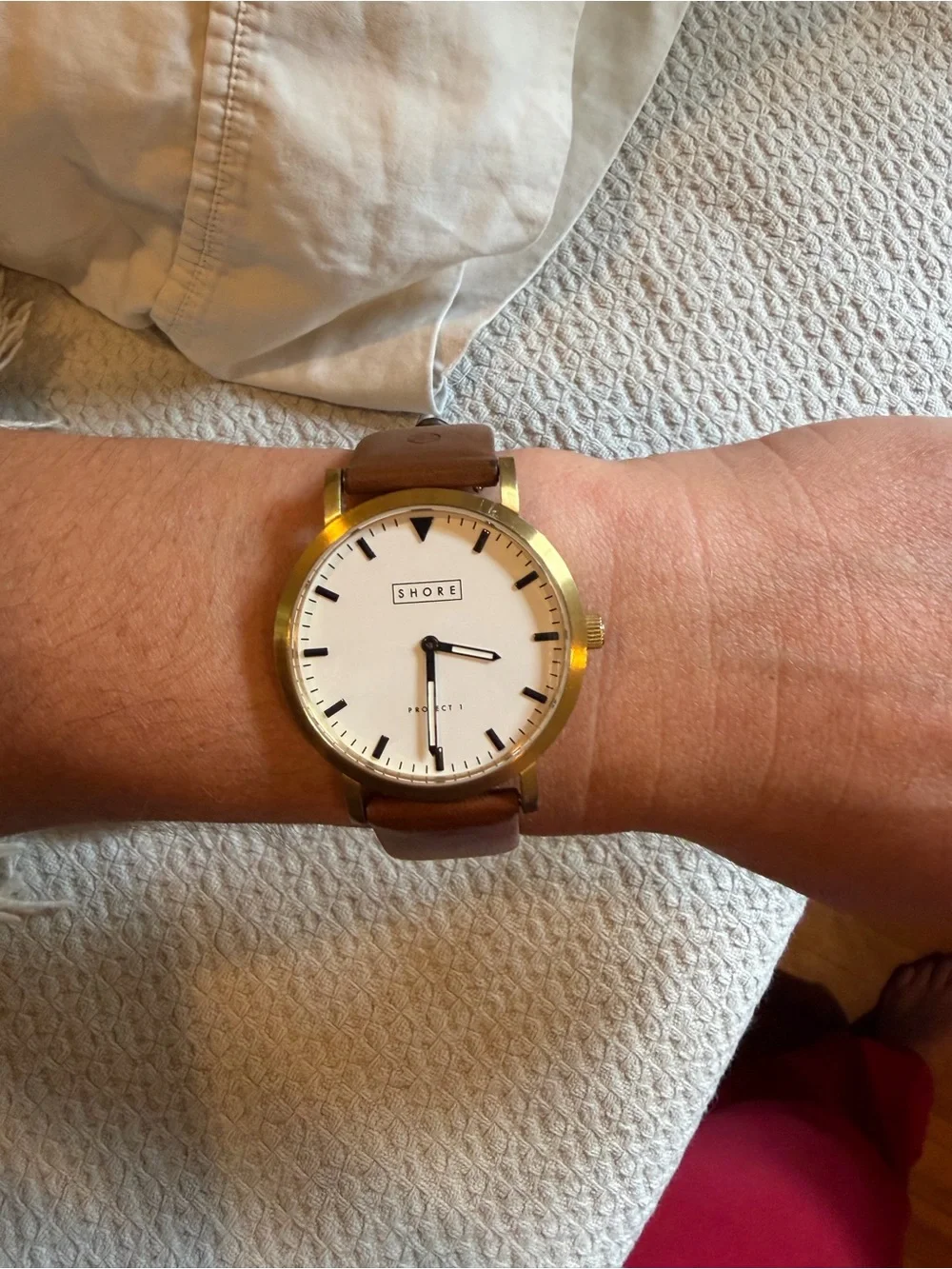 Shore Women’s Gold Case White Dial Brown Leather Watch - Project 1 Edition